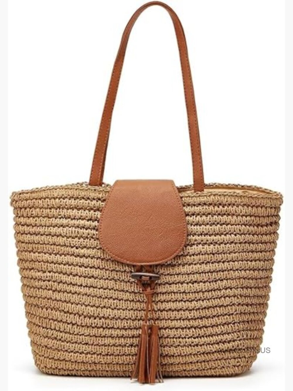 Large Handwoven Straw Beach Tote Shoulder Bag with Tassel - Picture 1 of 7